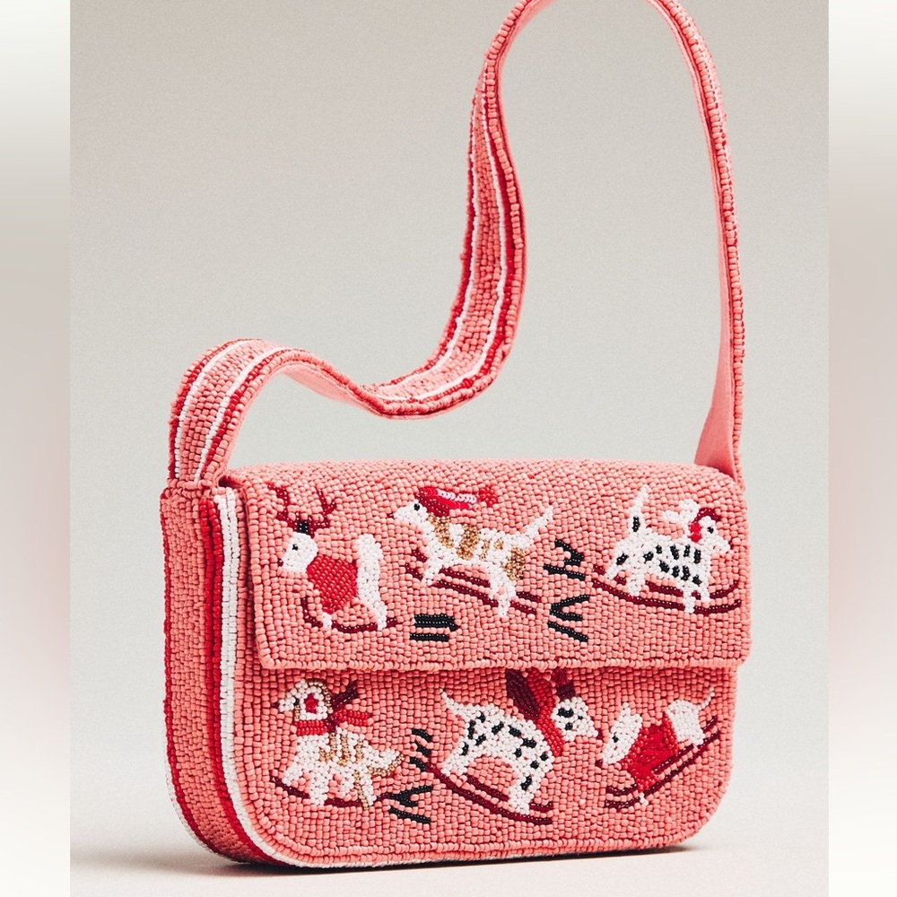 🐾Anthropologie Fiona Beaded Purse Animal Edition Bag New Dog Winter Snow Ski - Picture 1 of 10